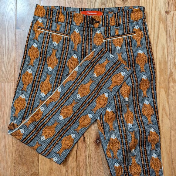 Cartonnier by Anthropologie Fish Print Charlie Trouser Pants RaRe Women's Size 0 - Picture 2 of 8